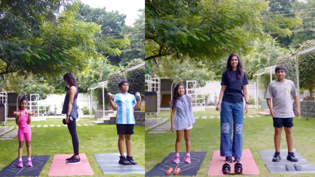 Allu Arjun Wife Allu Sneha Reddy Shares Cute Workouts Video with Allu Ayaan and Arha