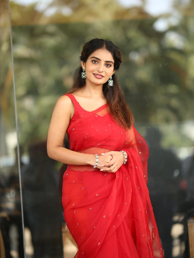 Ananya nagalla Awesome Looks in Red Saree