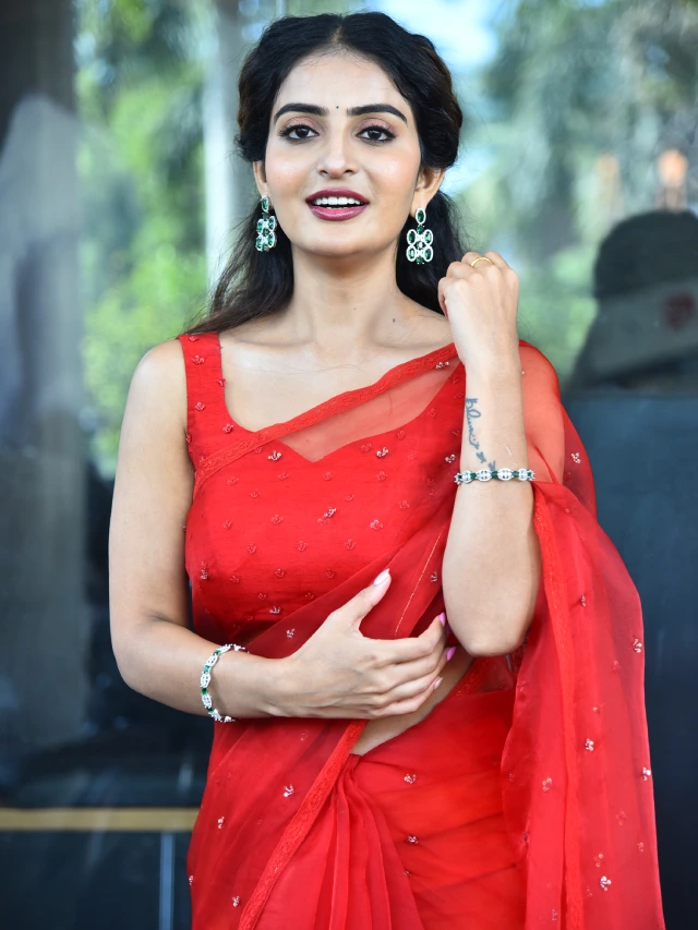 Ananya nagalla Awesome Looks in Red Saree