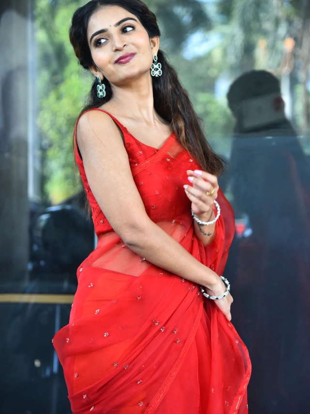 Ananya nagalla Awesome Looks in Red Saree