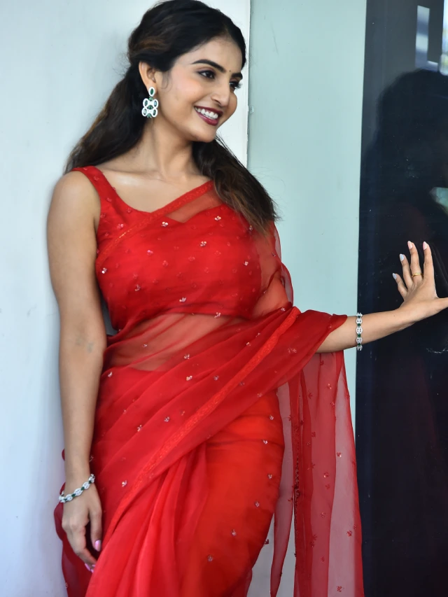 Ananya nagalla Awesome Looks in Red Saree