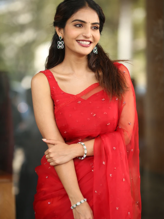 Ananya nagalla Awesome Looks in Red Saree