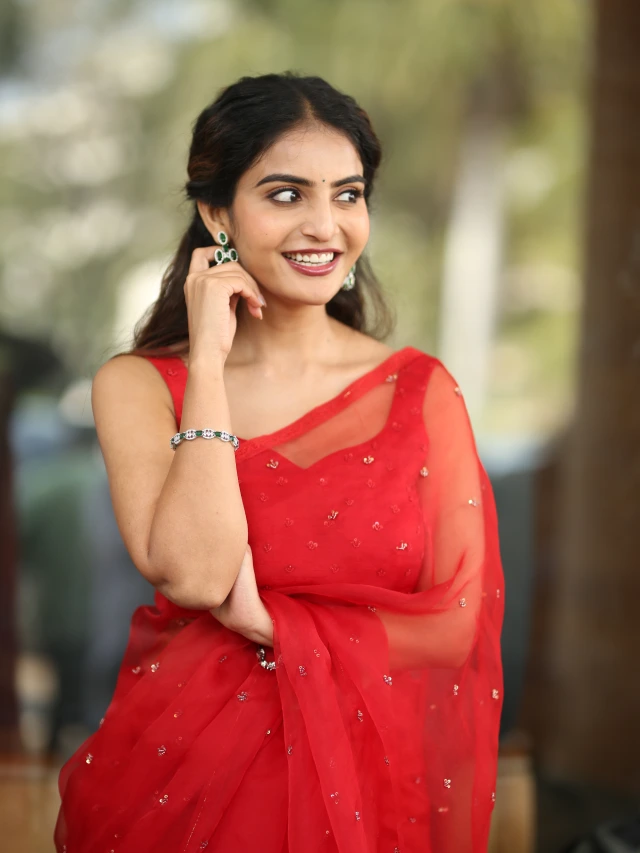 Ananya nagalla Awesome Looks in Red Saree