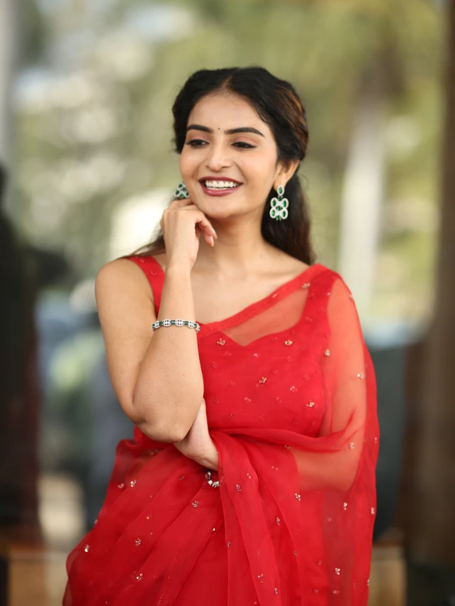 Ananya nagalla Awesome Looks in Red Saree