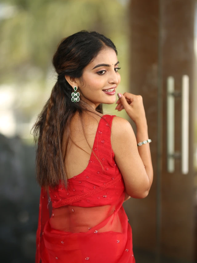 Ananya nagalla Awesome Looks in Red Saree