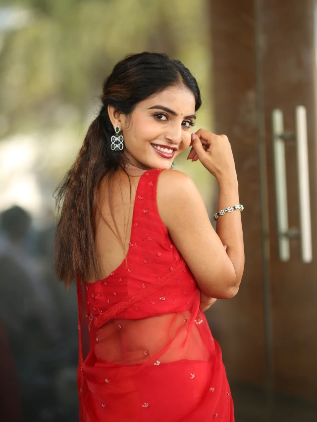 Ananya nagalla Awesome Looks in Red Saree