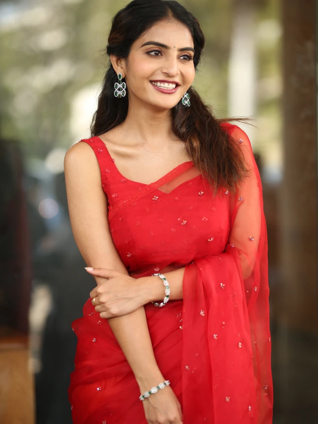 Ananya nagalla Awesome Looks in Red Saree