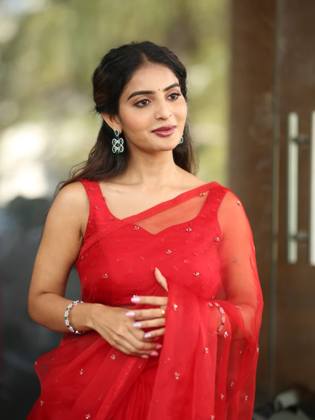 Ananya nagalla Awesome Looks in Red Saree