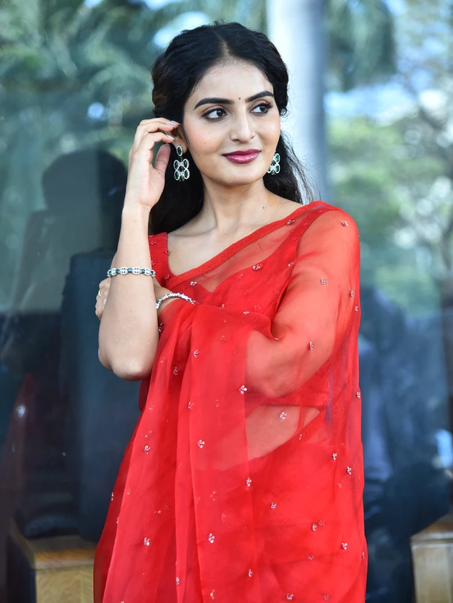 Ananya nagalla Awesome Looks in Red Saree