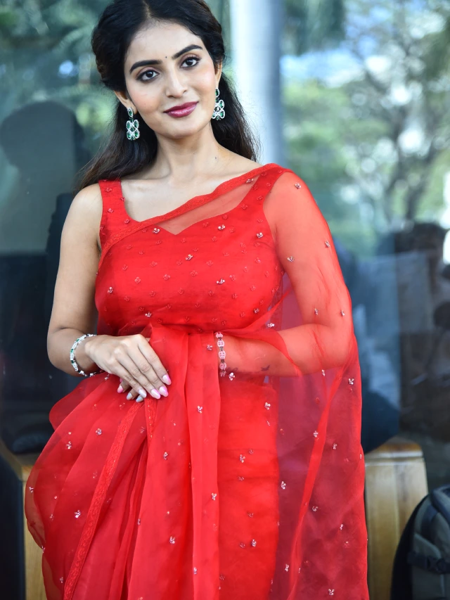 Ananya nagalla Awesome Looks in Red Saree