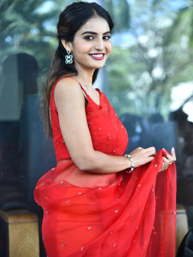 Ananya nagalla Awesome Looks in Red Saree