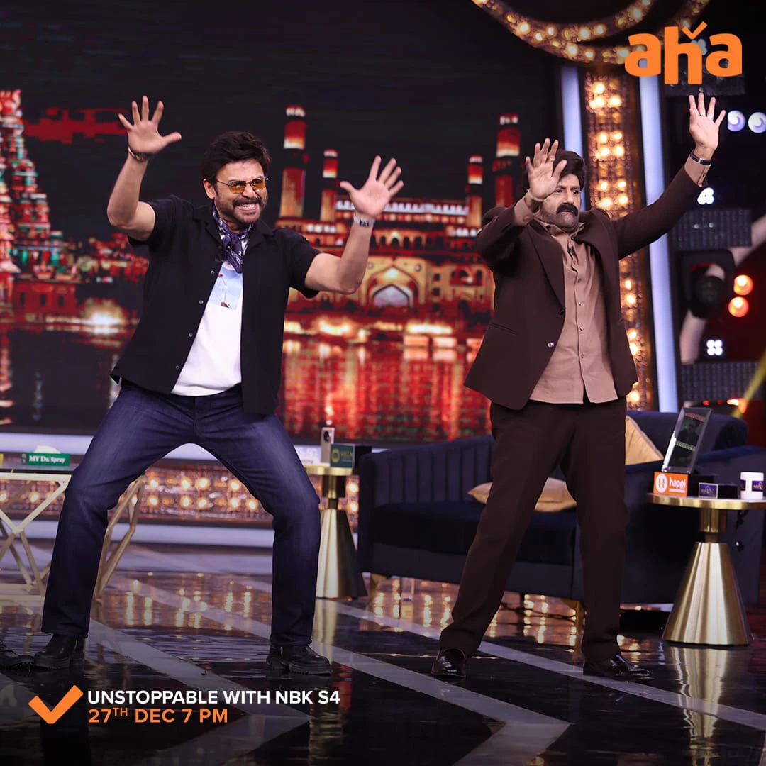 Venkatesh and Balakrishna Enjoying in Aha Unstoppable with NBK Show