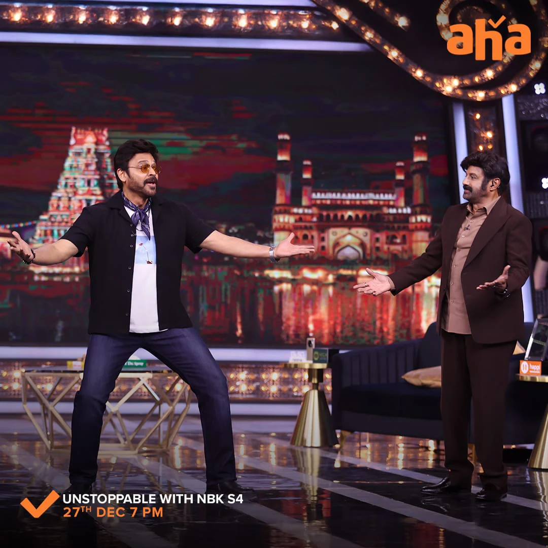 Venkatesh and Balakrishna Enjoying in Aha Unstoppable with NBK Show
