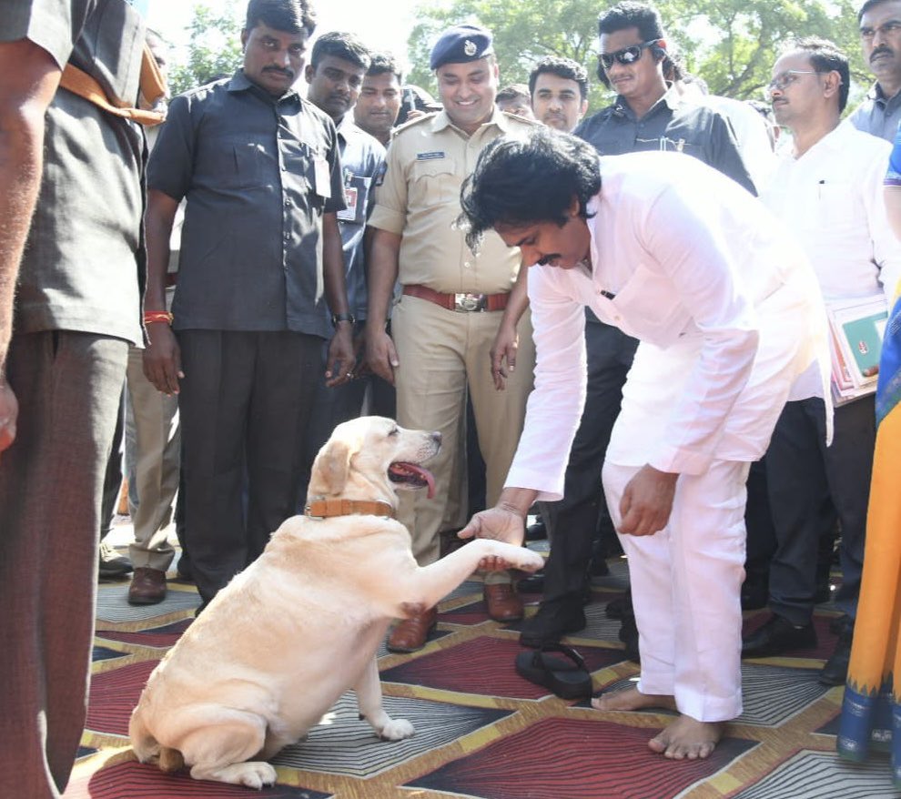 Deputy CM Pawan Kalyan Shake Hands to Police Dog Photo Goes Viral 