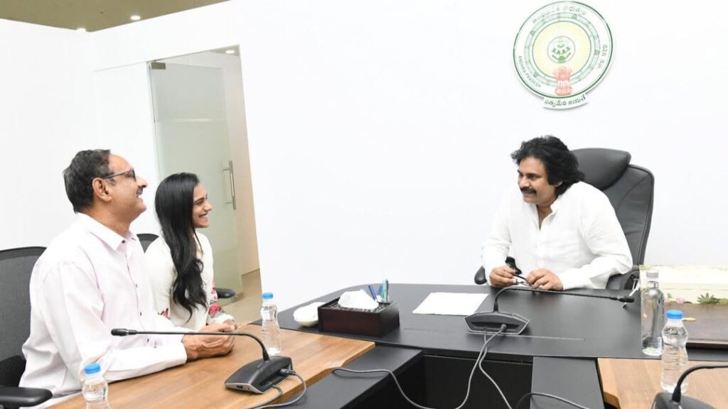 PV Sindhu Meets AP Deputy CM Pawan Kalyan for Inviting to her Wedding 