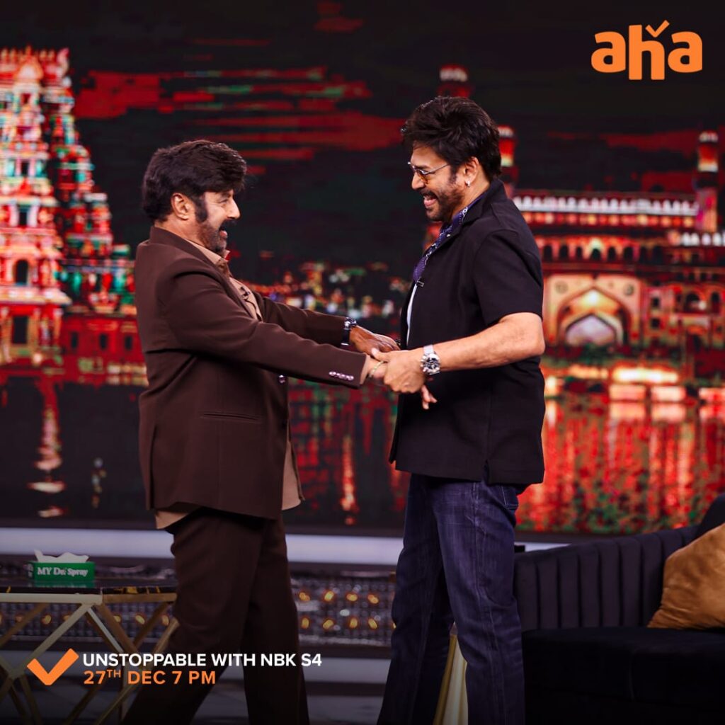 Balakrishna Venkatesh Photos Shares From Aha Unstoppable Shooting Set 