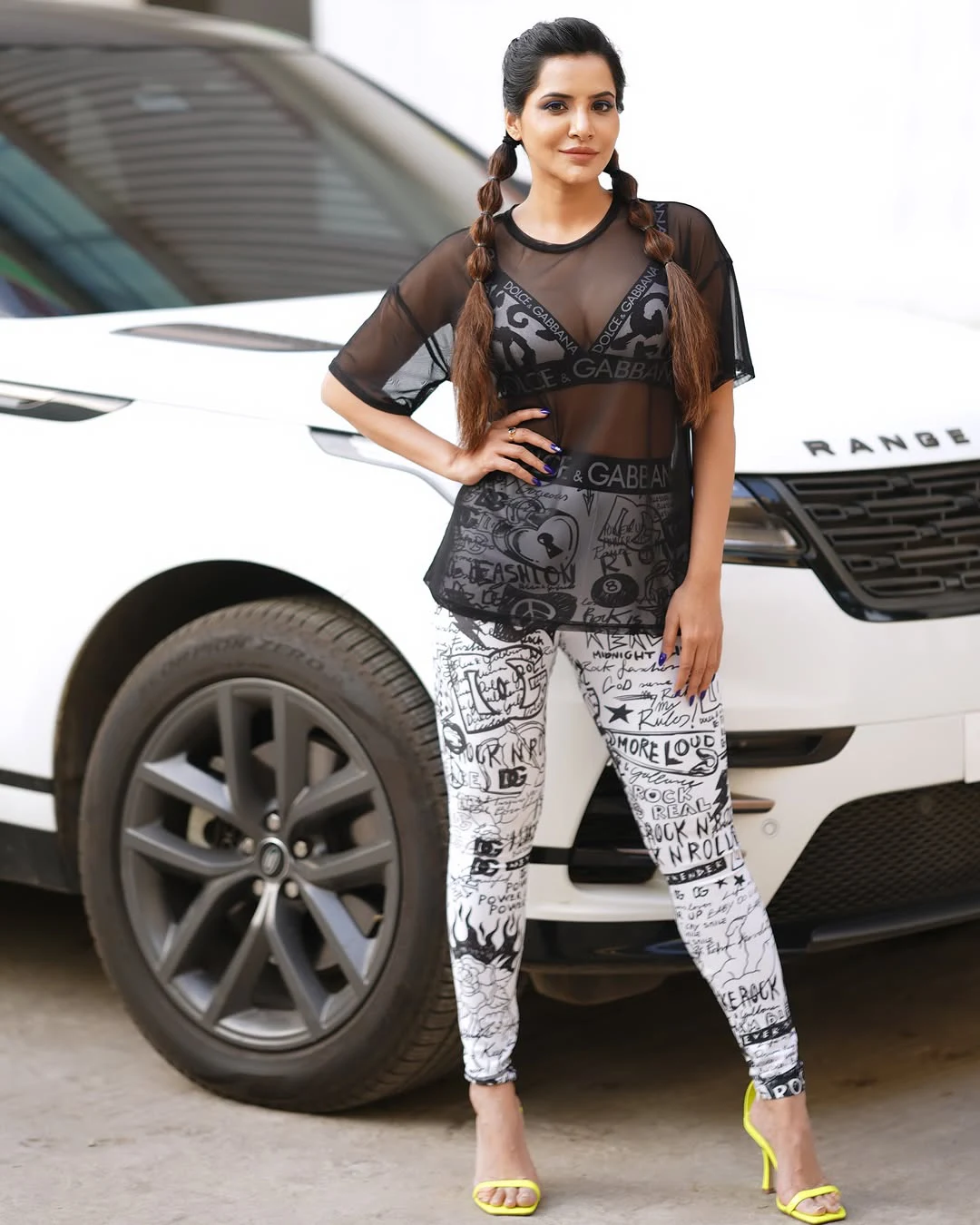 Ashu Reddy Poses with two braids