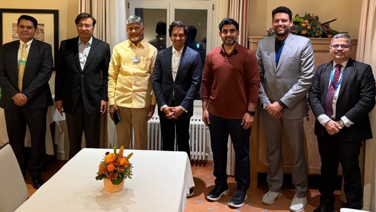 CM Chandrababu and Nara Lokesh met industrialist Lakshmi Mittal in Davos