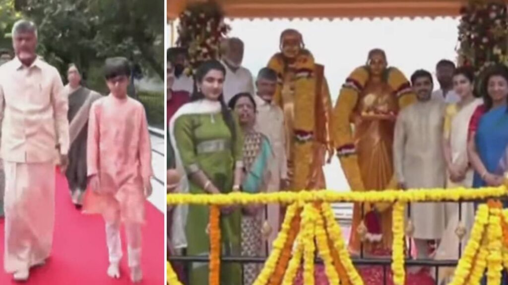 CM Chandrababu unveiled the statues of NTR couple