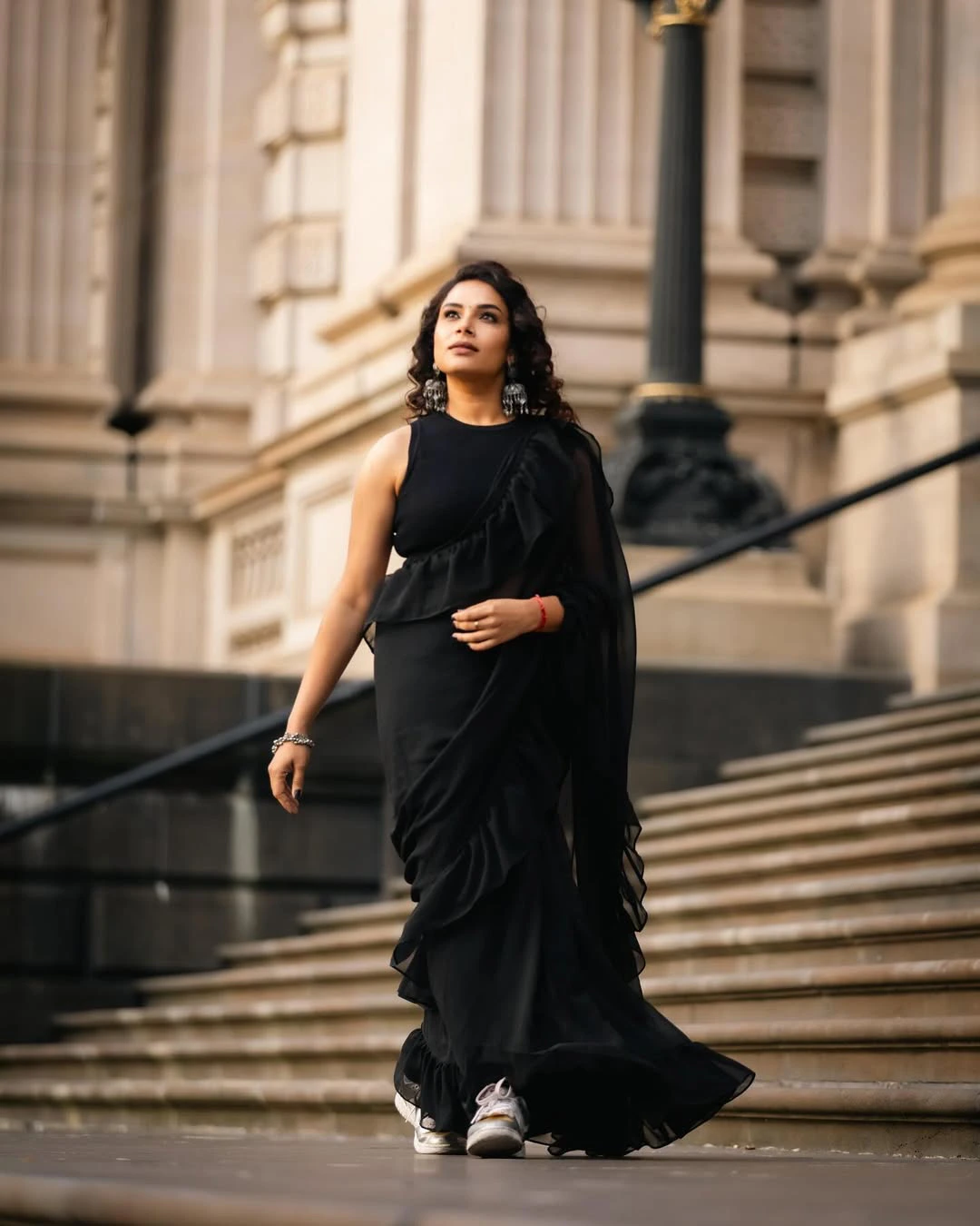 Hari Teja Photo Shoot in Black Saree from Australia