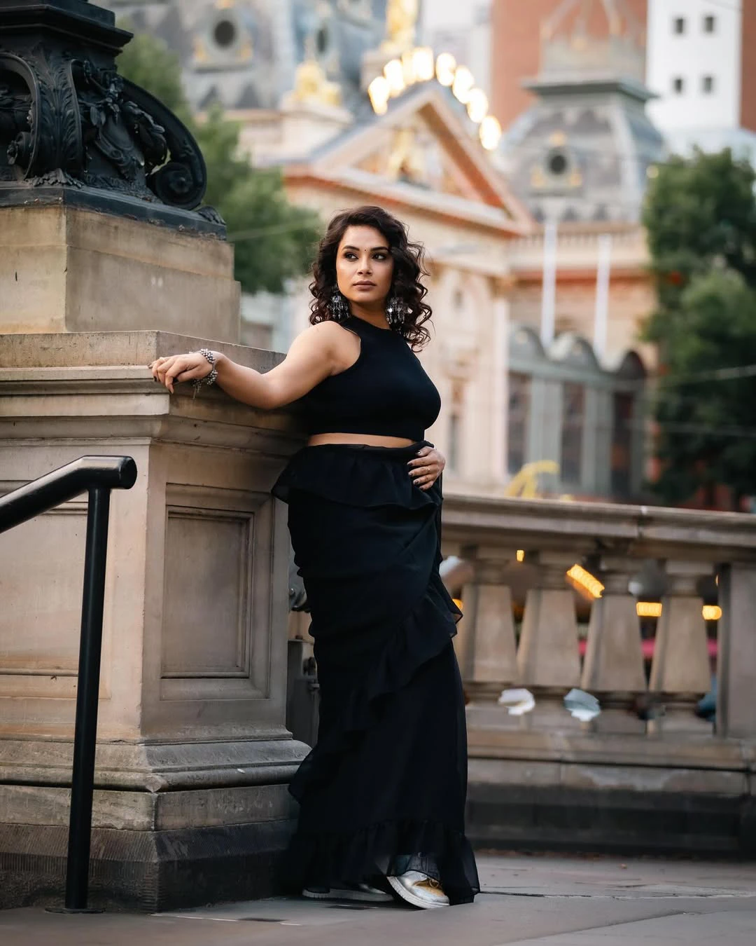 Hari Teja Photo Shoot in Black Saree from Australia