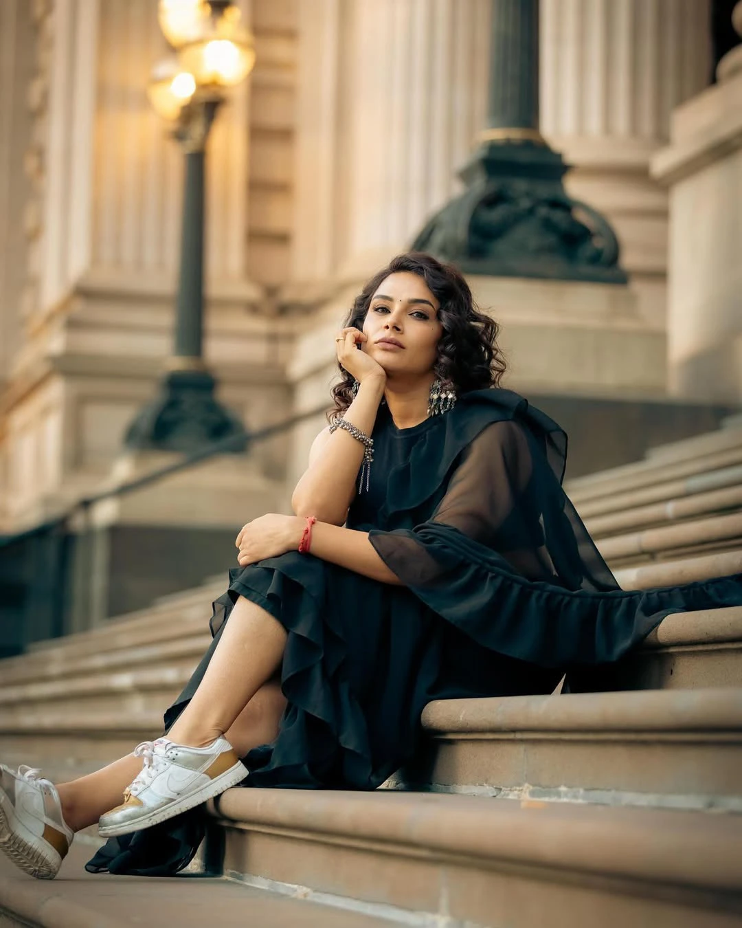 Hari Teja Photo Shoot in Black Saree from Australia