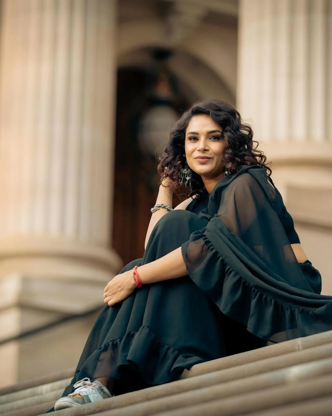 Hari Teja Photo Shoot in Black Saree from Australia