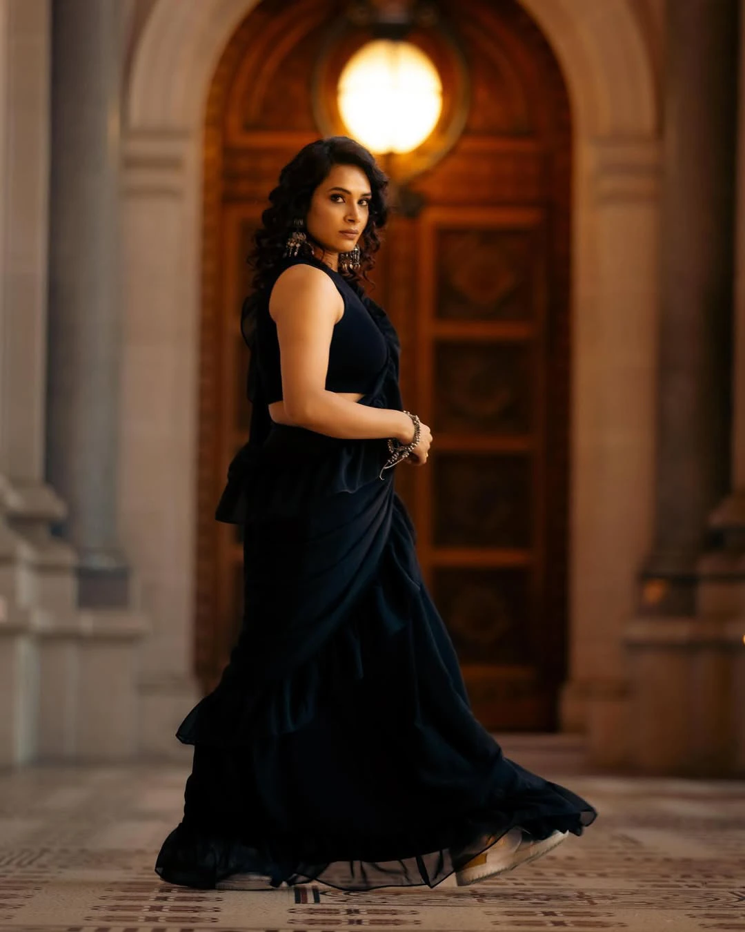 Hari Teja Photo Shoot in Black Saree from Australia