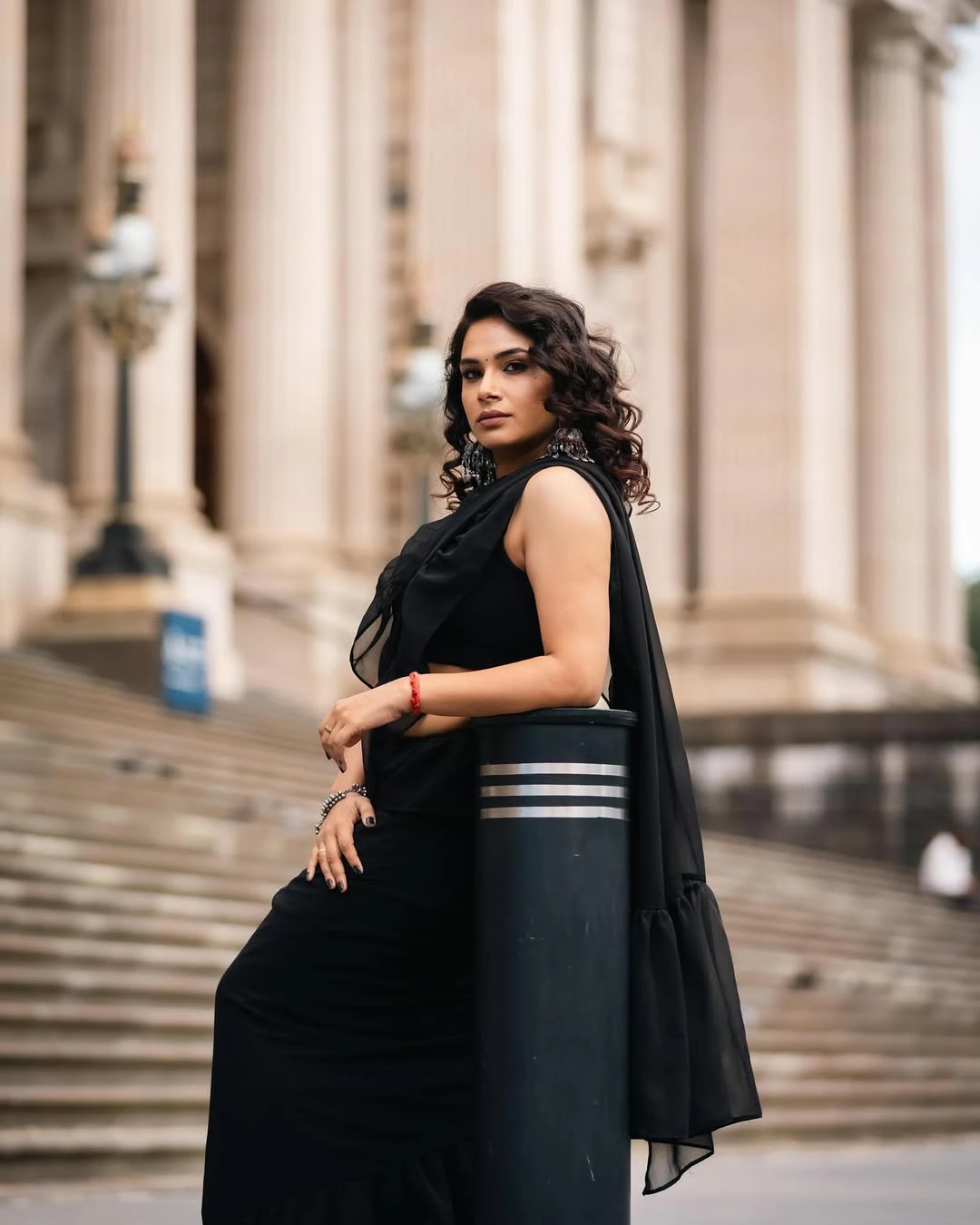 Hari Teja Photo Shoot in Black Saree from Australia