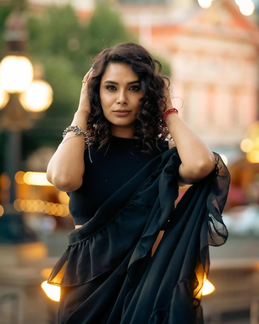 Hari Teja Photo Shoot in Black Saree from Australia