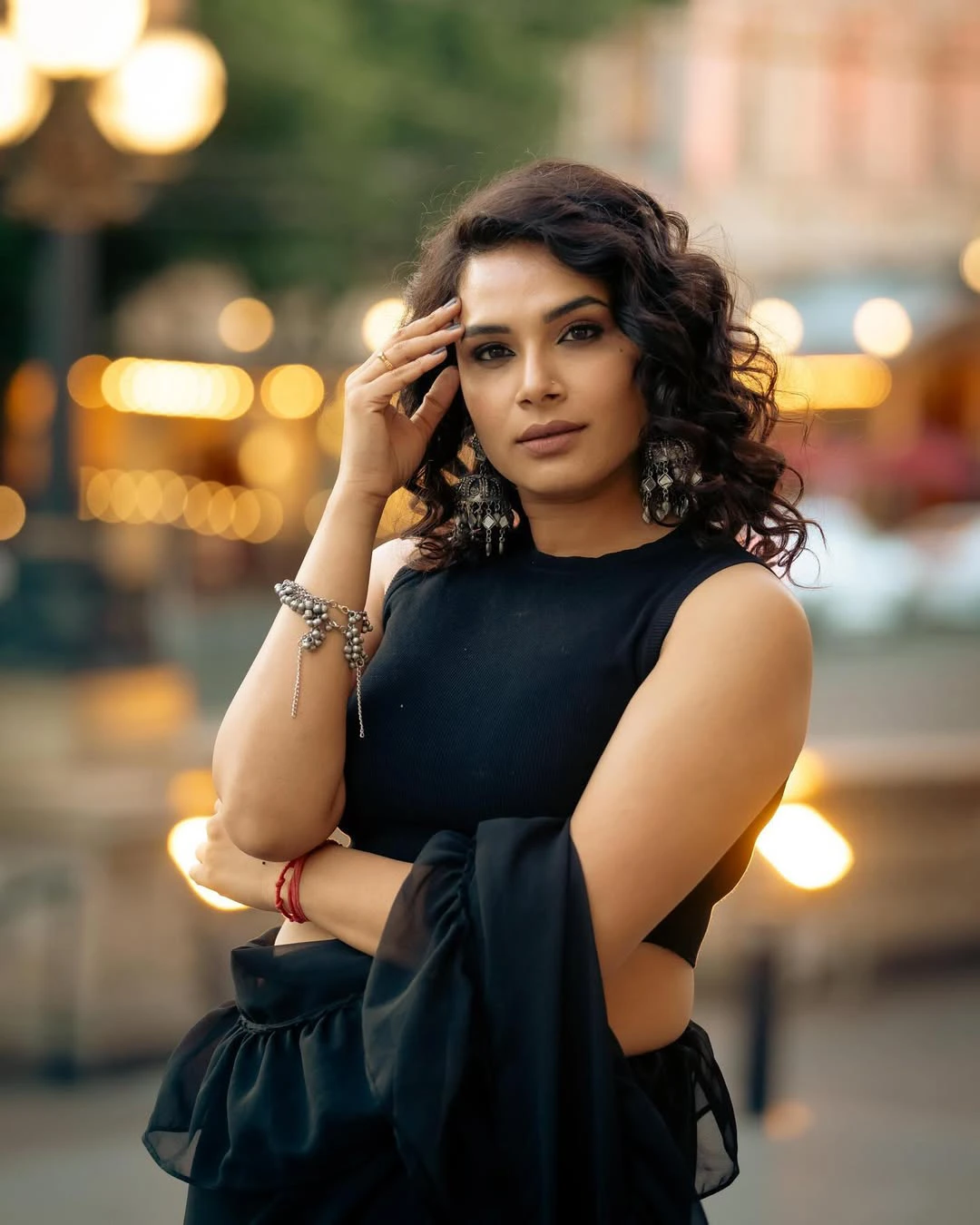 Hari Teja Photo Shoot in Black Saree from Australia