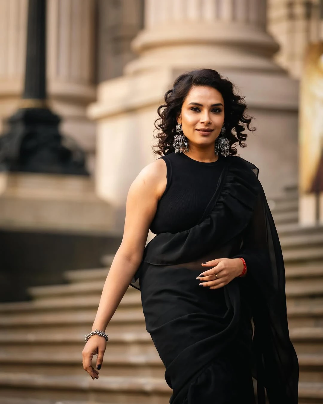 Hari Teja Photo Shoot in Black Saree from Australia