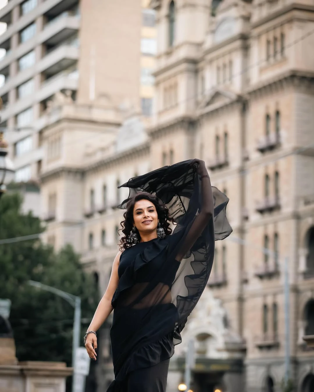 Hari Teja Photo Shoot in Black Saree from Australia