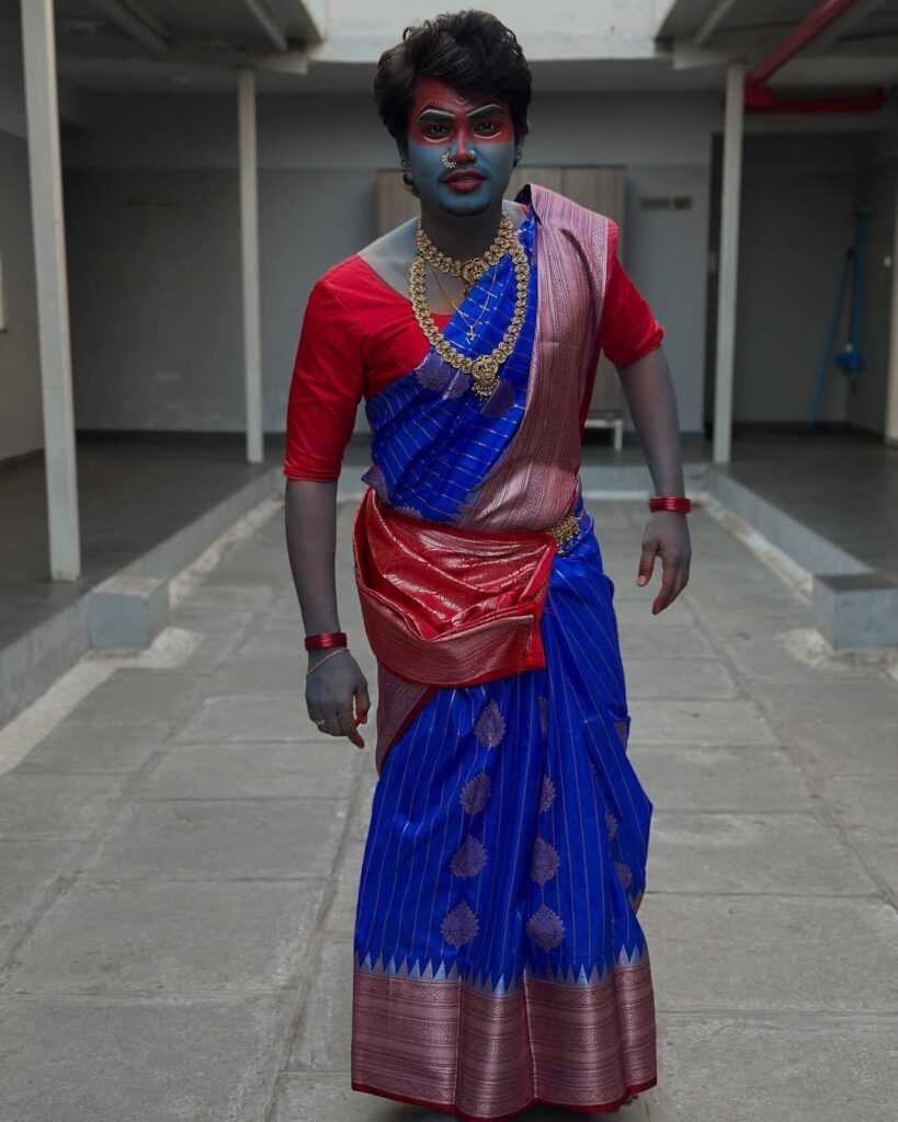 Jabardasth Artist Kevvu Karthik shares Photos in Pushpa Gangamma Jathara Getup 