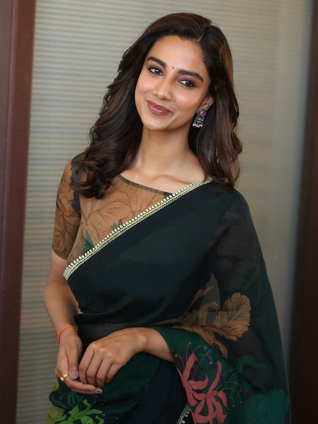 Meenaakshi Chaudhary Mesmerizing Looks in Saree for Sankranthiki Vasthunam Promotions