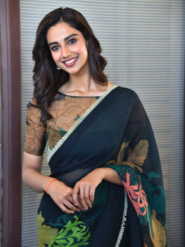 Meenaakshi Chaudhary Mesmerizing Looks in Saree for Sankranthiki Vasthunam Promotions