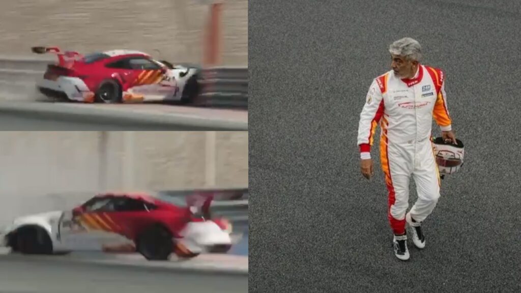 Tamil Star Hero Ajith Racing Car Crashes During Practice in Dubai Video goes Viral