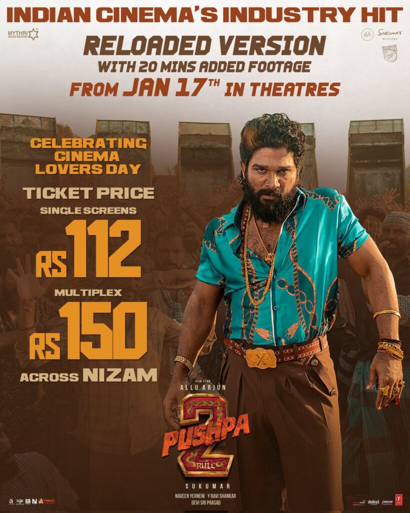 Pushpa 2 Reloaded Version Special Ticket Price in North and Nizam