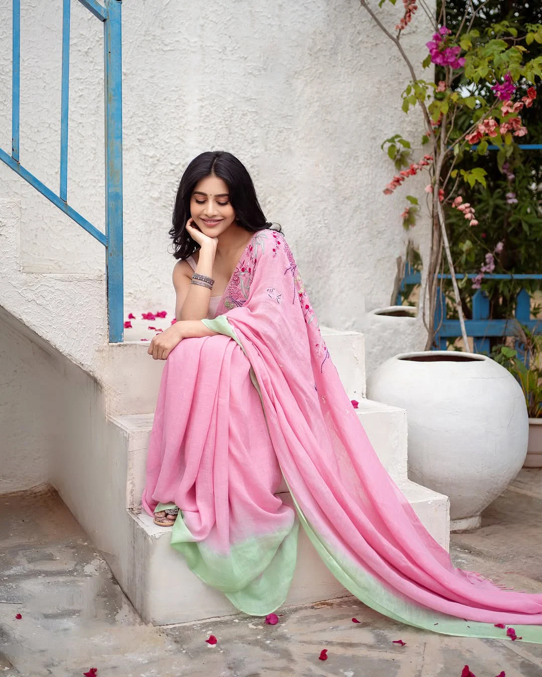 Nabha Natesh Smashing Looks in Pink Saree