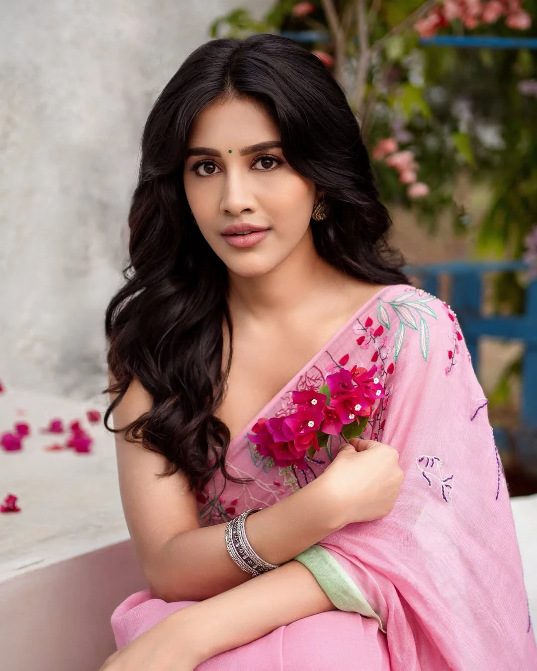 Nabha Natesh Smashing Looks in Pink Saree