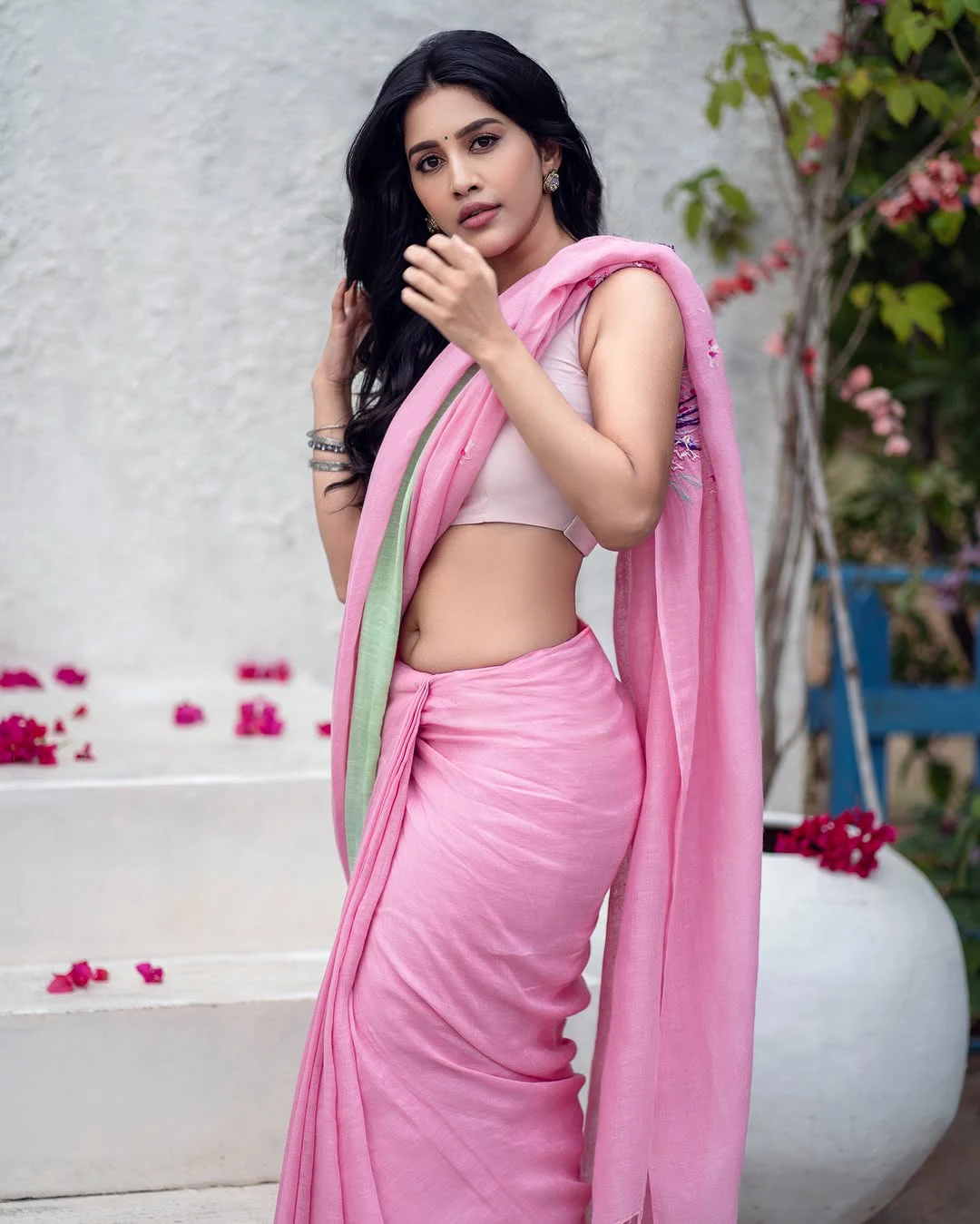 Nabha Natesh Smashing Looks in Pink Saree