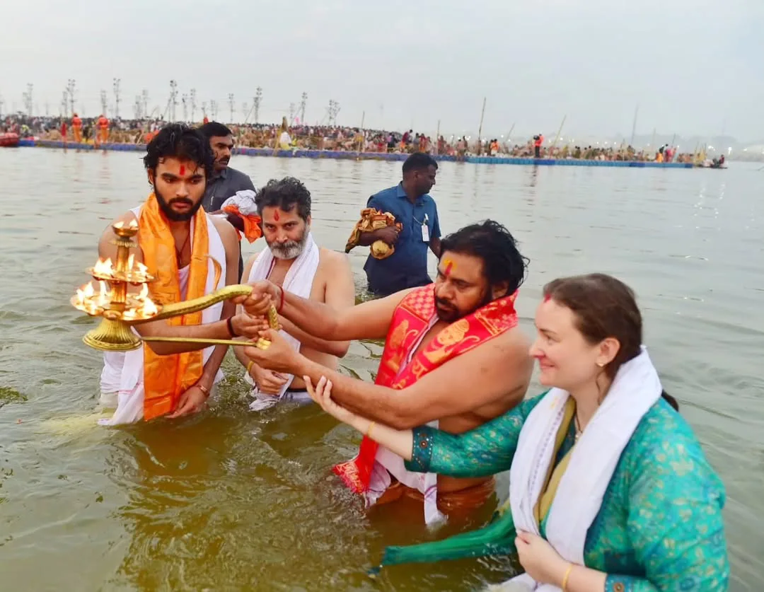 Pawan Kalyan at Maha Kumbh Mela with Family and Trivikram