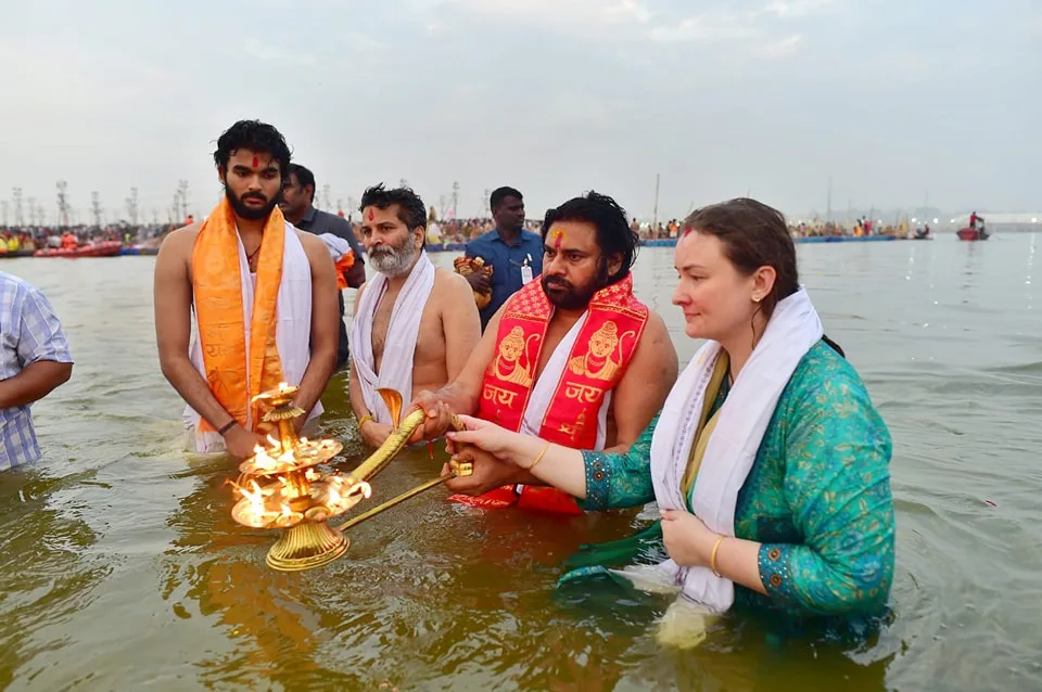 Pawan Kalyan at Maha Kumbh Mela with Family and Trivikram