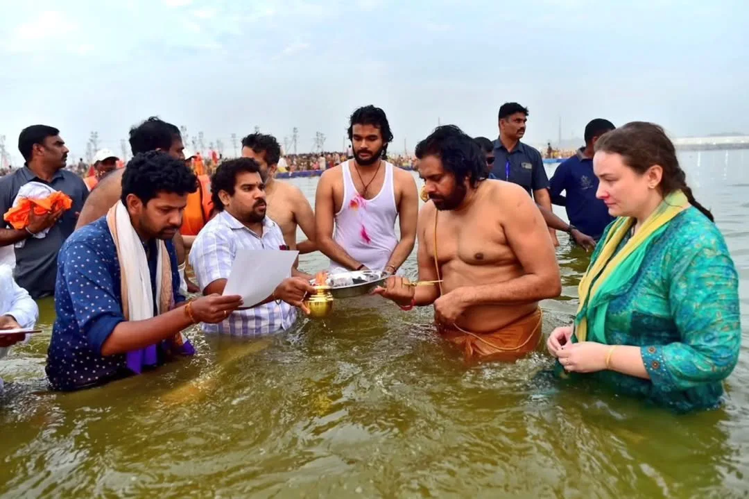 Pawan Kalyan at Maha Kumbh Mela with Family and Trivikram