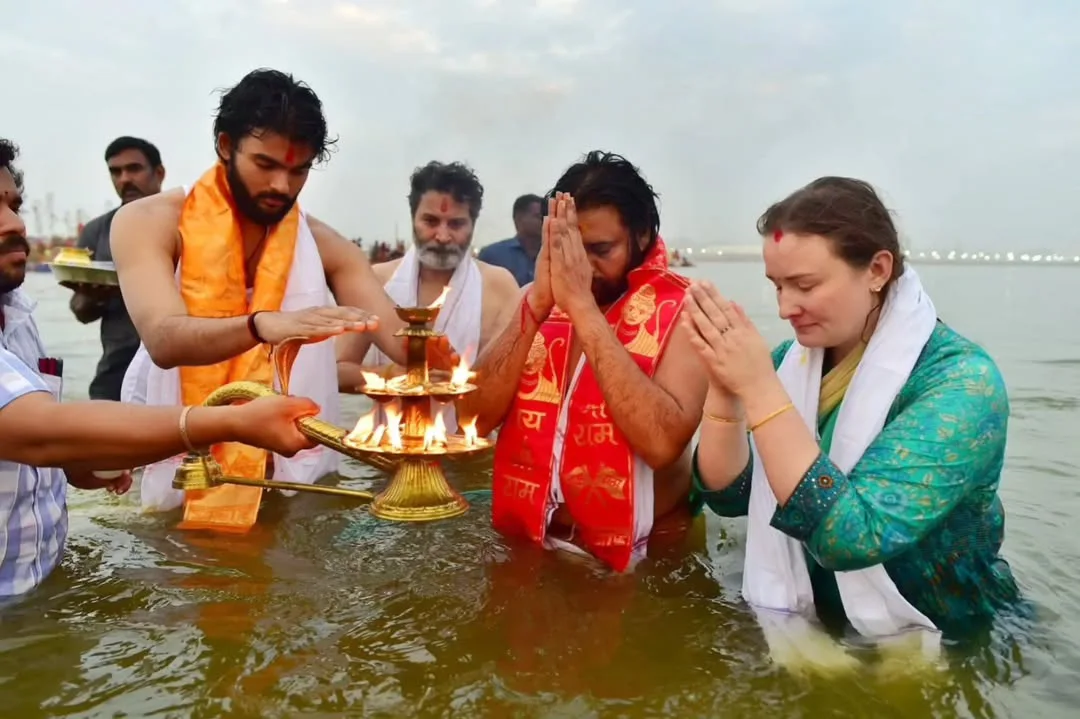 Pawan Kalyan at Maha Kumbh Mela with Family and Trivikram