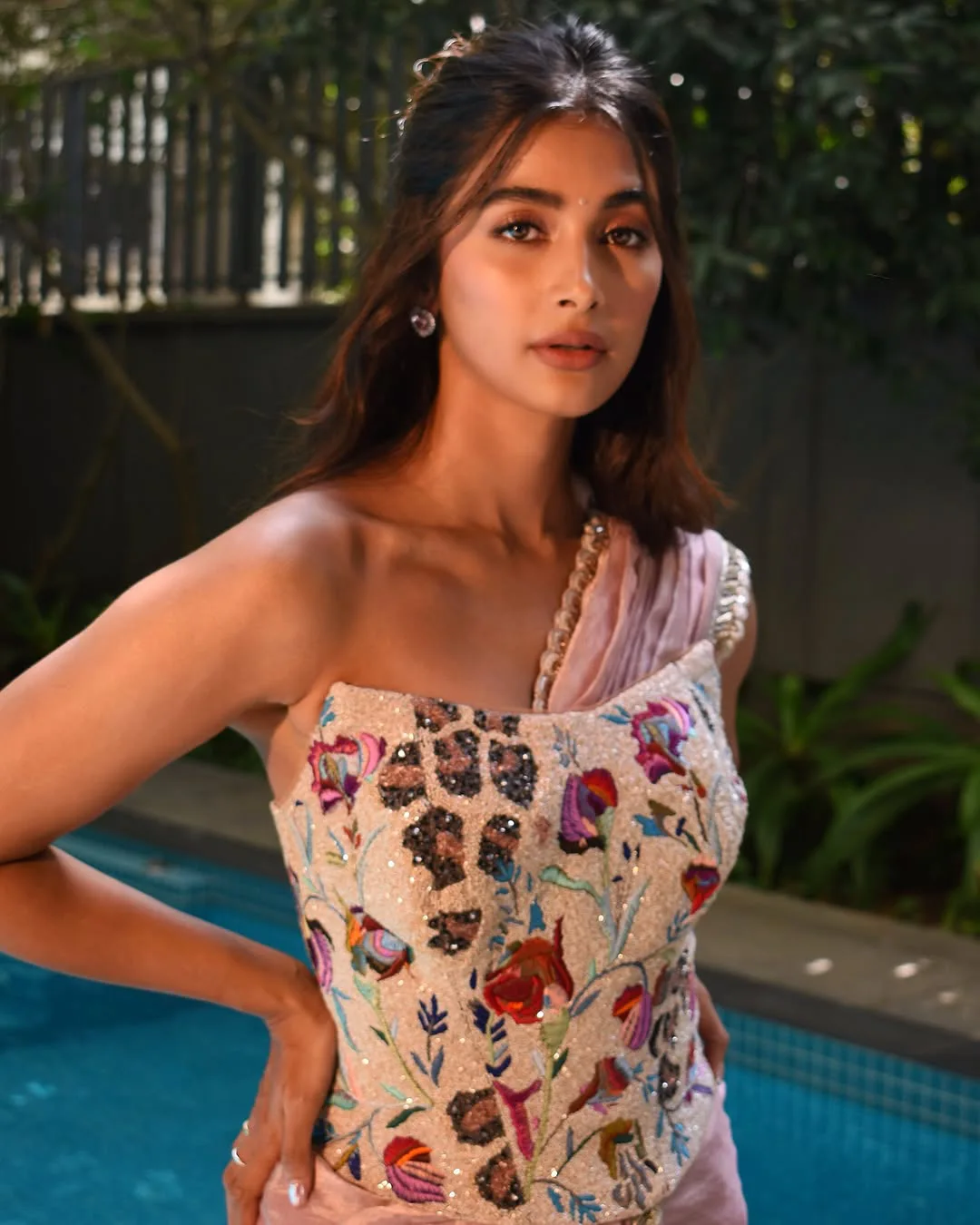 Pooja Hegde Poses in Variety Saree Wearing Style