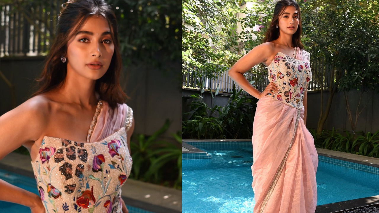 Pooja Hegde : ఇదేం చీరకట్టు అమ్మడూ.. వెరైటీ చీరకట్టుతో బుట్టబొమ్మ పూజాహెగ్డే పోజులు..