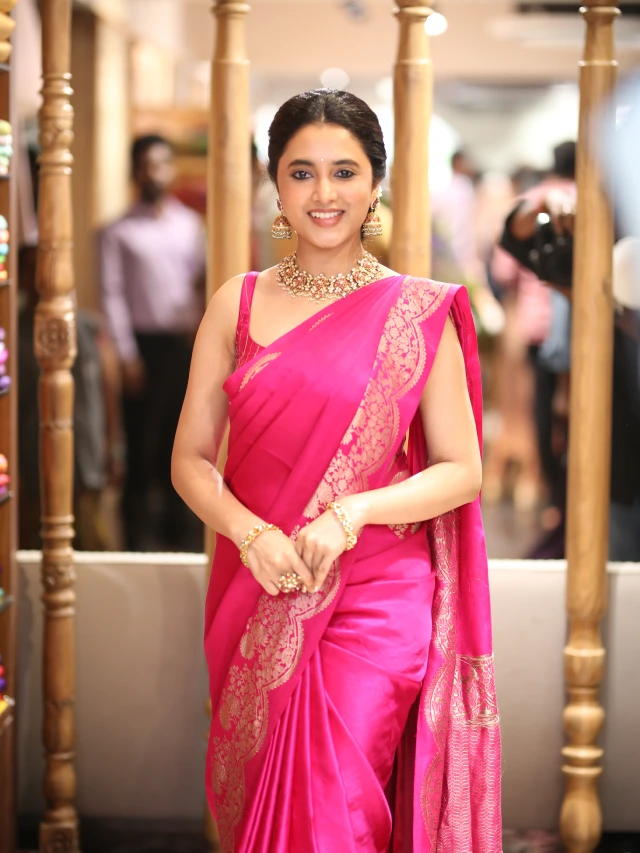 Priyanka Mohan in Pink Saree at Shop Opening