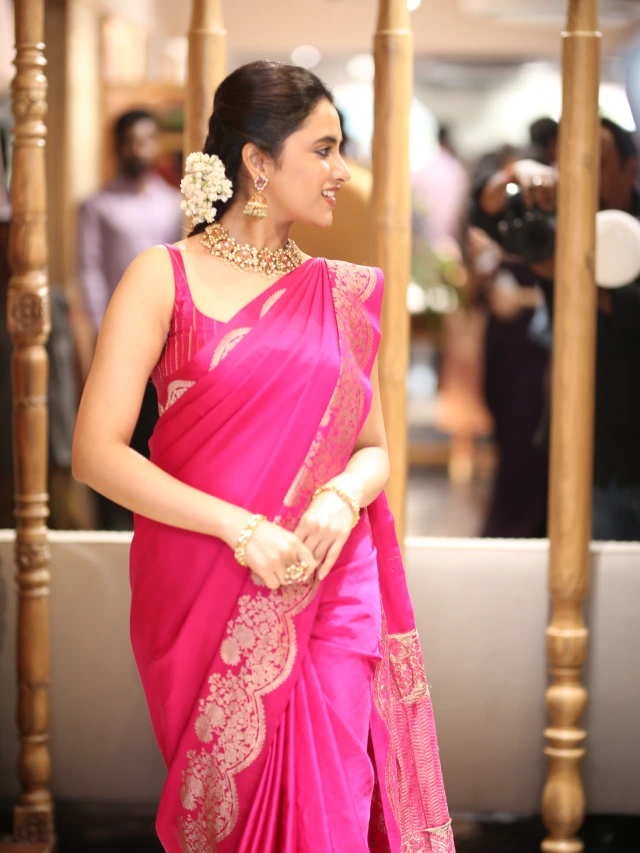 Priyanka Mohan in Pink Saree at Shop Opening
