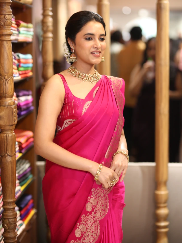Priyanka Mohan in Pink Saree at Shop Opening